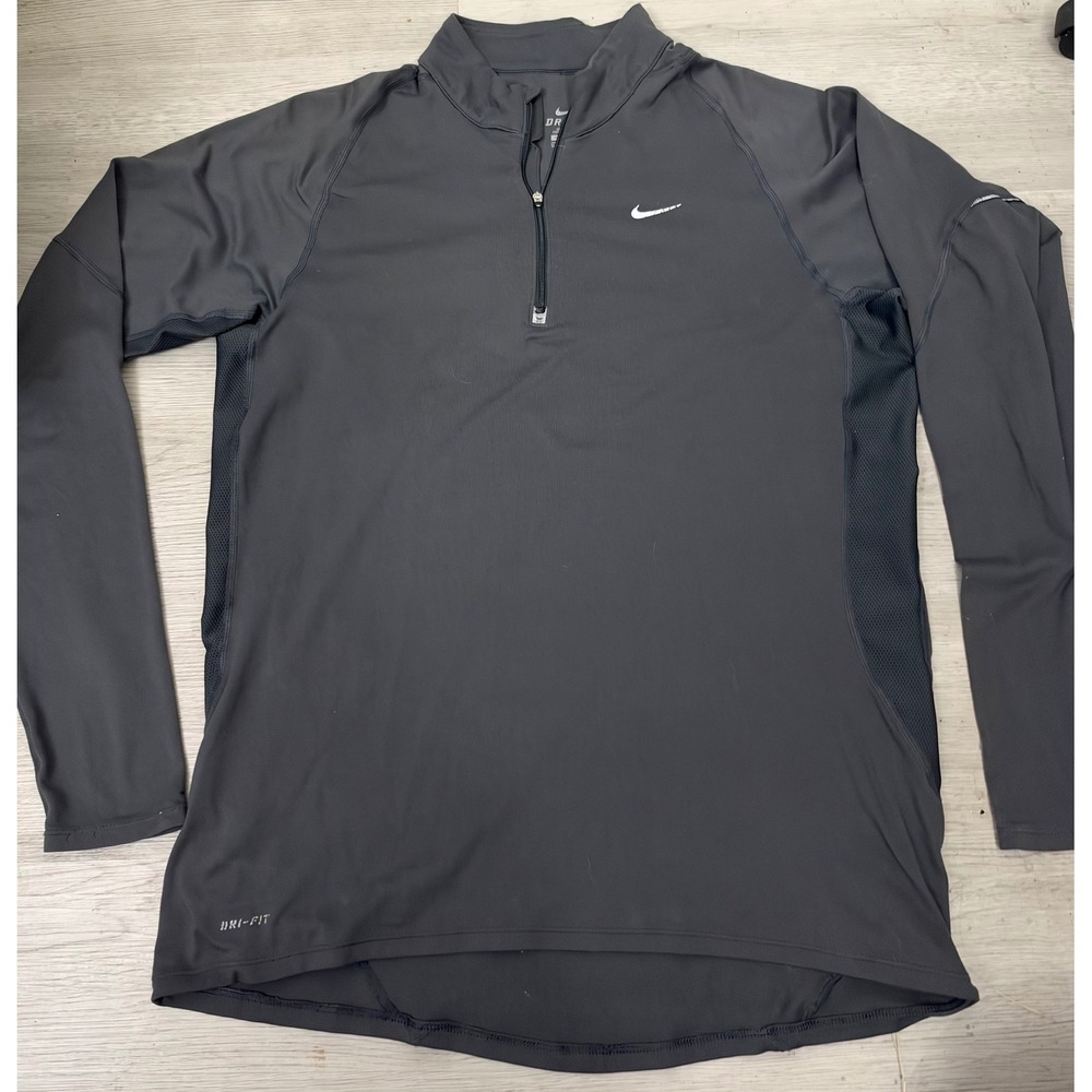 Nike Mens Med Dri-FIT Black Quarter Zip Running Performance Athleisure Pullover